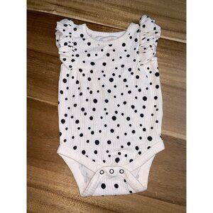 Cat & Jack Baby Girls White Black Ruffled Sleeve Polka Dot Bodysuit Size 3M-6M